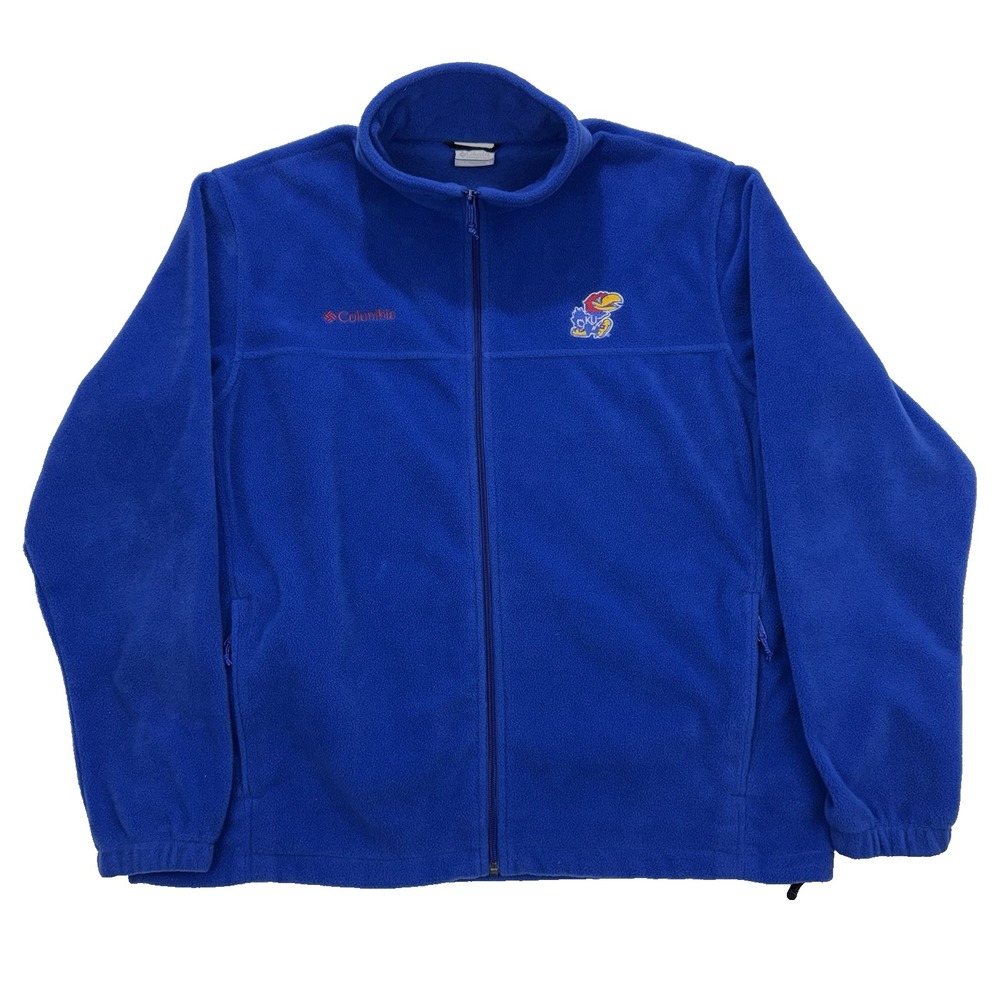 Kansas Jayhawks Columbia Fleece Jacket‎ Men XL Blue Full Zip Long Sleeve KU.